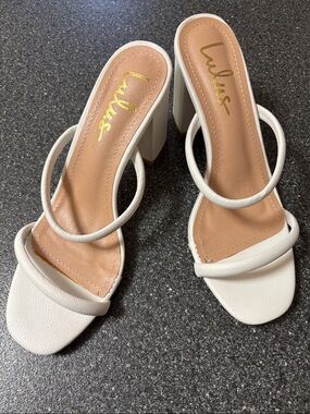 Lulu's White Double-Strap Block Heel Sandals